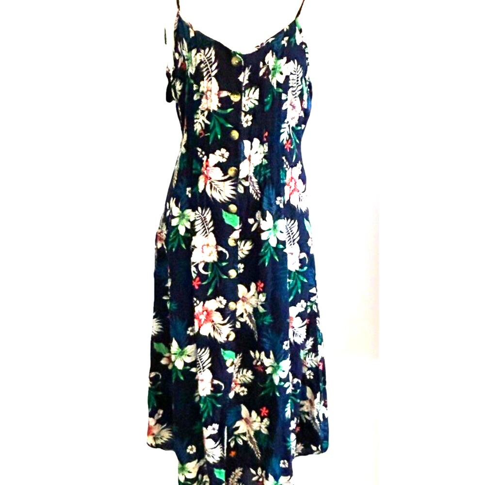 y2k Floral hawaiian Dress beach resort flowy boho summer buttons Cottagecore S